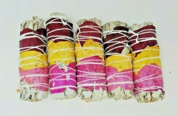 Palo Santo & Sage~3X Pack California White Sage Smudge Sticks w/ Rose Petals 4" Negativity Removal