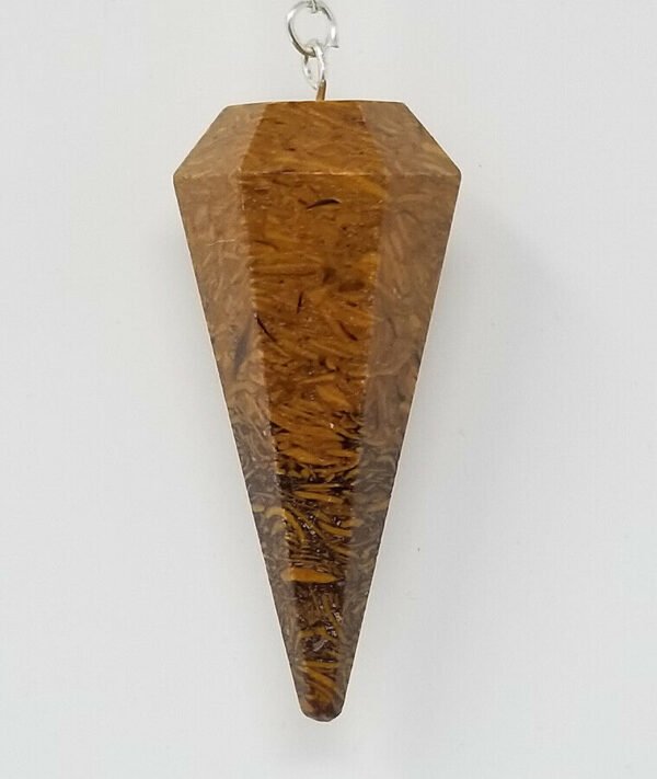 Magicun Stone~Caligraphy Pendulum with Chain, Faceted (Natural Crystal Stone)