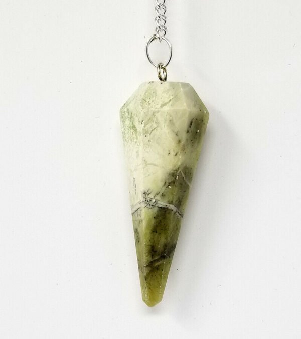 Magicun Stone~Serpentine Pendulum with Chain, Faceted (Natural Crystal Stone)