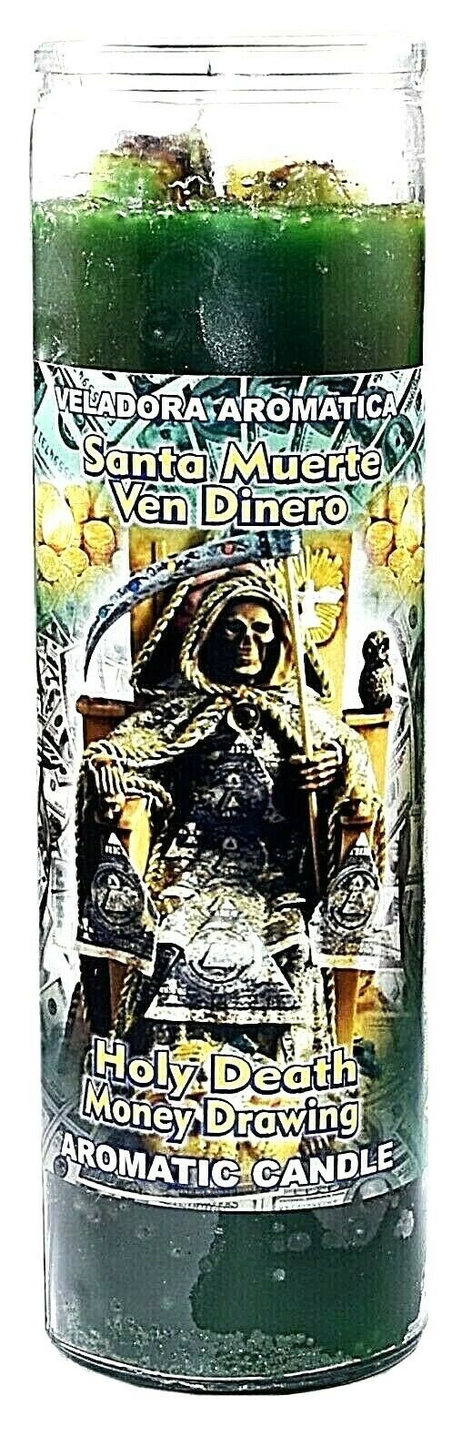 CANDLE COCKTAIL AROMATIC HOLY DEATH MONEY DRAWING - SANTA MUERTE VEN DINRERO