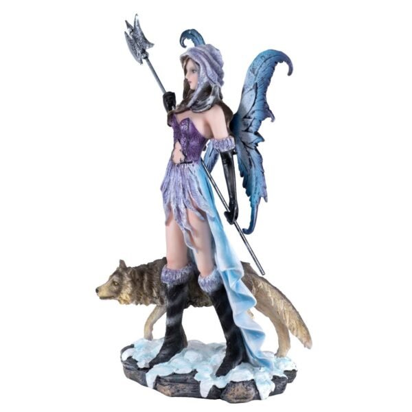 Fairy Collection~Fairy With Wolf Figurine Statue Holding Poleaxe 11.25" High Resin New In Box