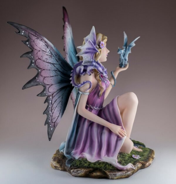Fairy Collection~Purple Fairy With Two Baby Dragons Figurine Statue 11" Wingspan New In Box!