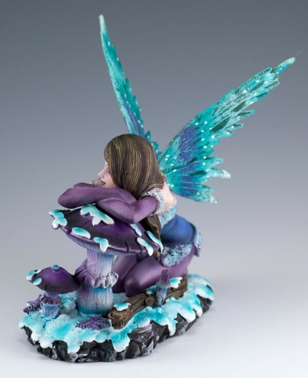 Fairy Collection~Blue and Purple Fairy On Mushroom In Snow Figurine 5.5" High Detailed Resin NIB