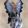 Fairy Collection~Black Dark Fairy With Two Young White Dragons Figurine Statue 21.25" High Gothic