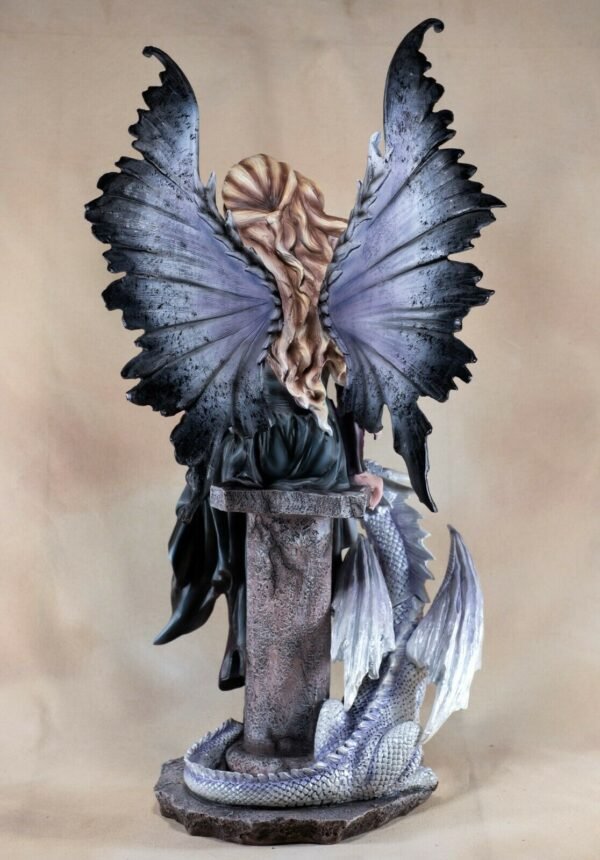 Fairy Collection~Black Dark Fairy With Two Young White Dragons Figurine Statue 21.25" High Gothic