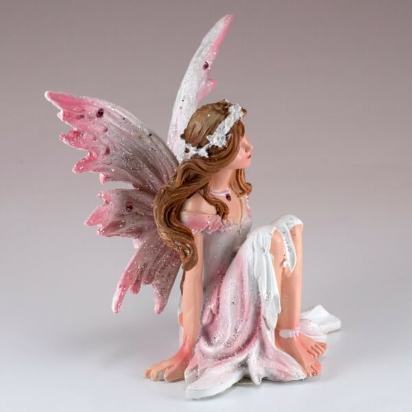 Fairy Collection~Small Pink Fairy Sitting Figurine 4" High Sparkly Glitter New In Box!