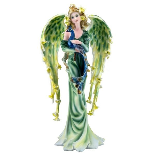 Fairy Collection~Green Peacock Fairy Angel Figurine With Feather Wings 9.25"H Resin Statue New!