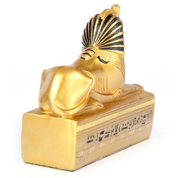 Home Decor~Gold Egyptian Sphinx Figurine On Hieroglyphic Base Ancient Decorative Ornament