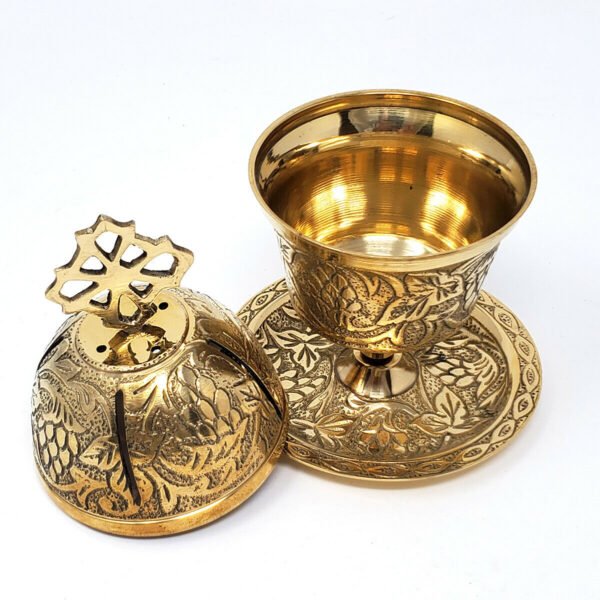 WICCA & PAGANISM~Brass Carved Incense Burner 6" Cone Charcoal Burner Smoker