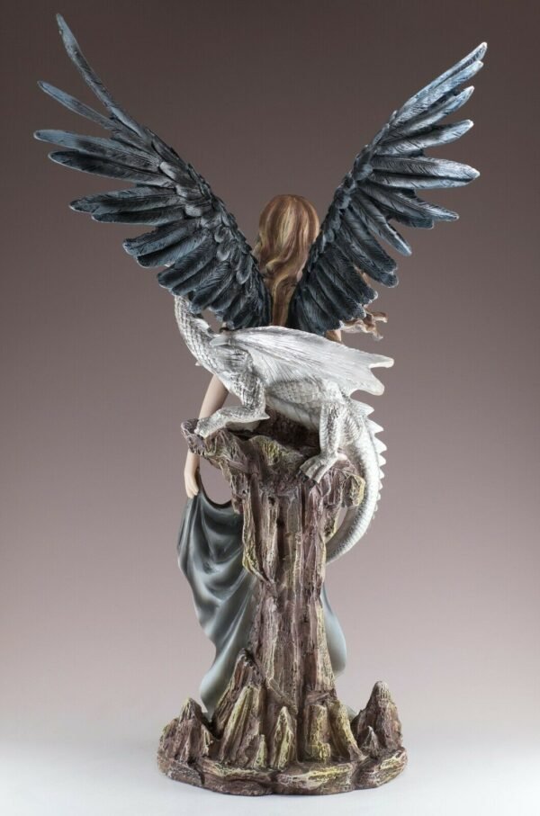 Fairy Collection~Gothic Black Angel Dark Fairy With White Dragon Figurine 16.75"H Resin Statue