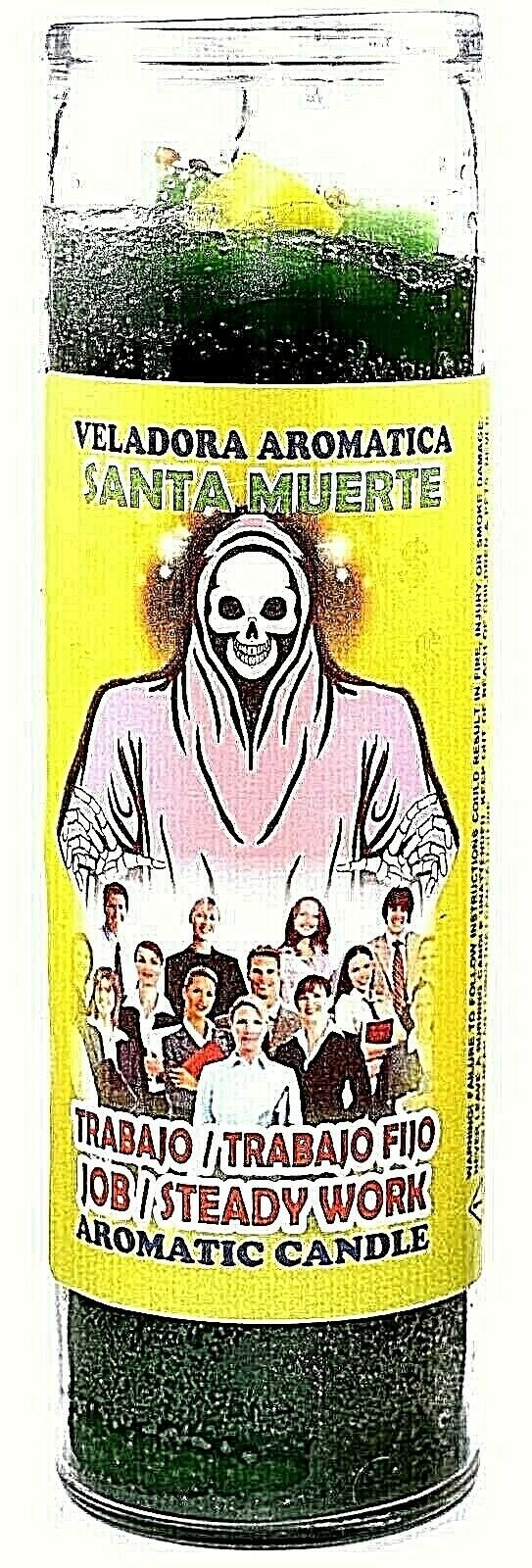 CANDLE COCKTAIL AROMATIC HOLY DEATH JOB STEADY WORK- MUERTE TRABAJO FIJO