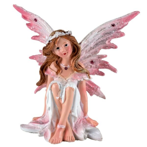 Fairy Collection~Small Pink Fairy Sitting Figurine 4" High Sparkly Glitter New In Box!