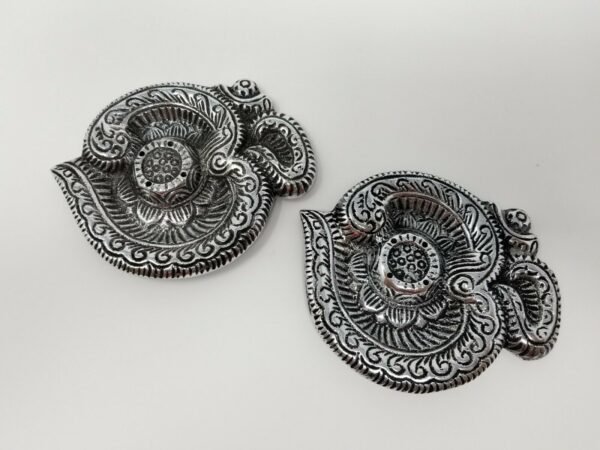 Home Fragrances ~Om Symbol Floral Engraved Silver 5" Stick Cone Incense Burner Ash Catcher 2 pcs