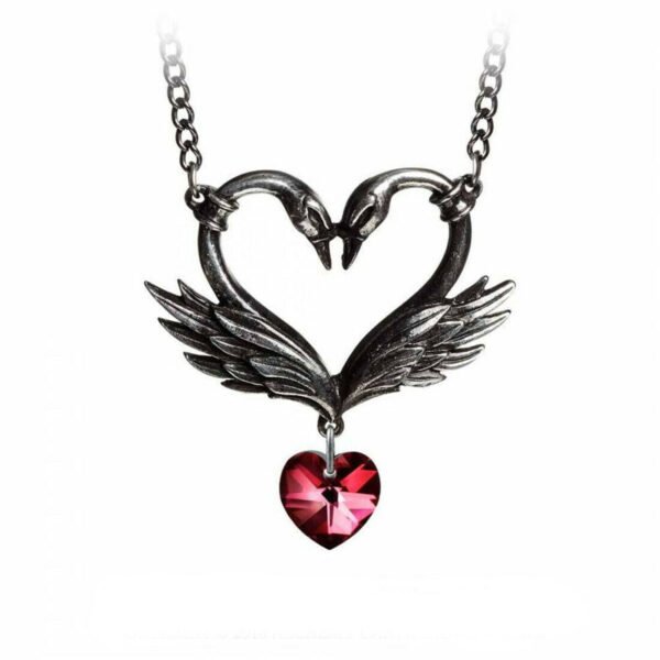 Alchemy Gothic THE BLACK SWAN ROMANCE Red Swarovski Crystal Heart Pewter Pendant