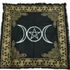 Witchcraft~Black, Gold & Silver Triple Moon Pentagram Altar Cloth 24" X 24" Pagan Wicca