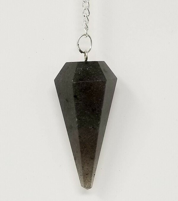 Magicun Stone~Grey Aventurine Pendulum with Chain, Faceted (Natural Crystal Stone)