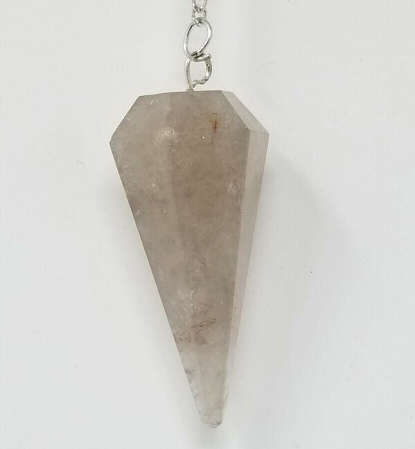 Magicun Stone~Smoky Quartz Pendulum with Chain, Faceted (Natural Crystal Stone)