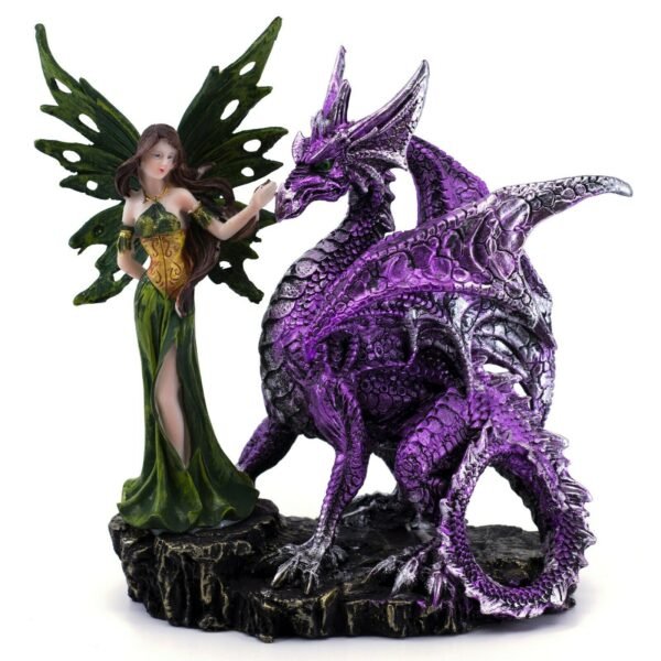 Fairy Collection~Green Fairy With Purple Dragon Figurine 9" High Resin Statue New!
