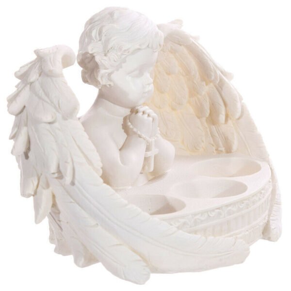 Home Decor~Decorative White Resin Cherub Praying Triple Tealight Candle Holder