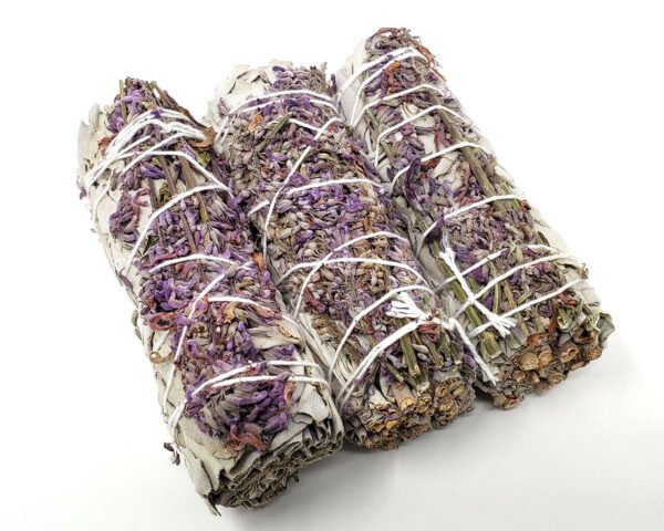 Palo Santo & Sage~White Sage & Purple "Royal" Lavender Flower Smudge Stick 4" (6 PACK)
