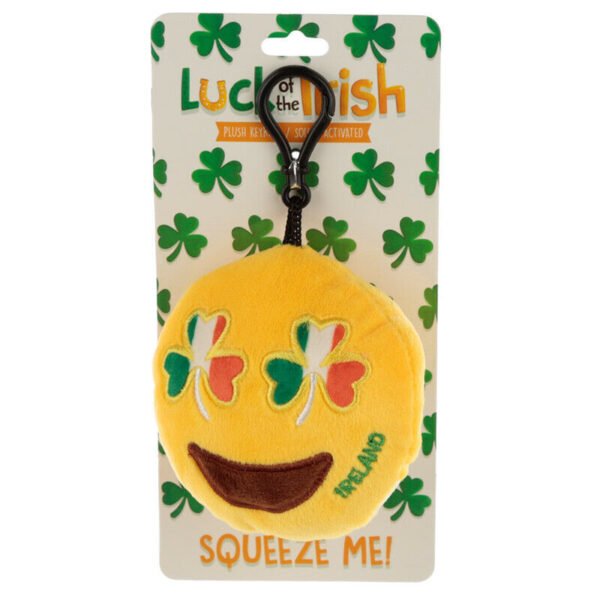 Collectable design~Plush Emoti Emotive Kissing & Irish Flag Clover Eyes Sound Ireland Keyring Gift