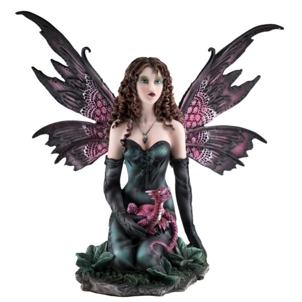 Fairy Collection~Black Gothic Fairy With Red Baby Dragon Figurine Statue 13" High New In Box!