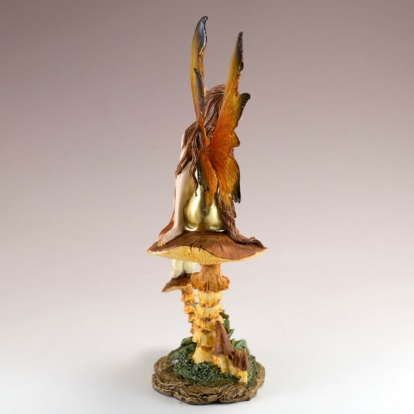 Fairy Collection~Golden Fairy On Mushroom Figurine Statue 9" High Clear Wings Resin New In Box!