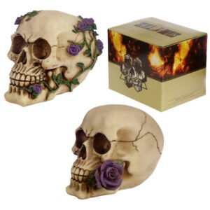 Home Decor~Gothic Skull Decoration with Purple Roses
