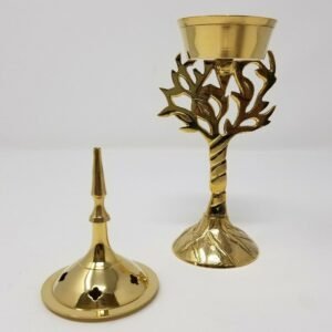 Home Fragrances ~New Tree of Life Brass Cone Burner Tower 7.5"H  Standing Incense Charcoal Burner