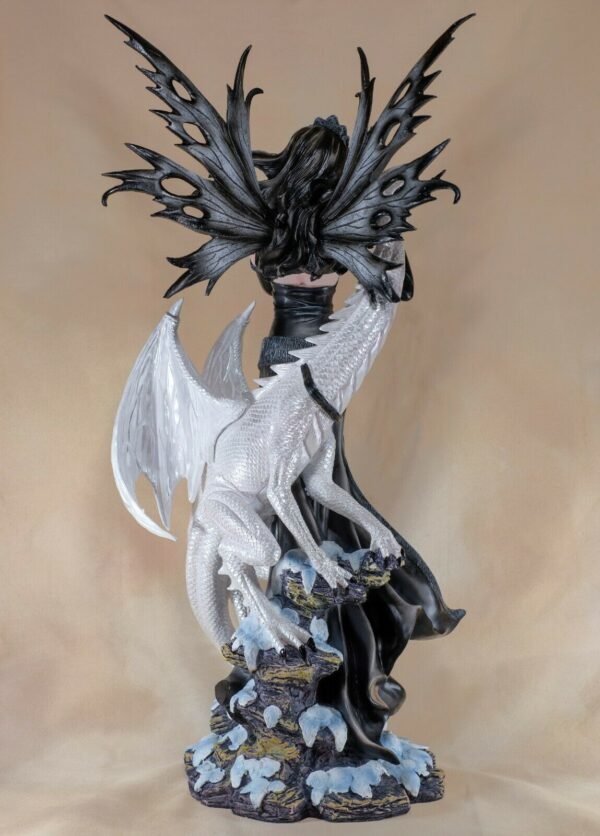 Fairy Collection~Large Scale Black Fairy With White Dragon Figurine Statue 26" High Resin New!