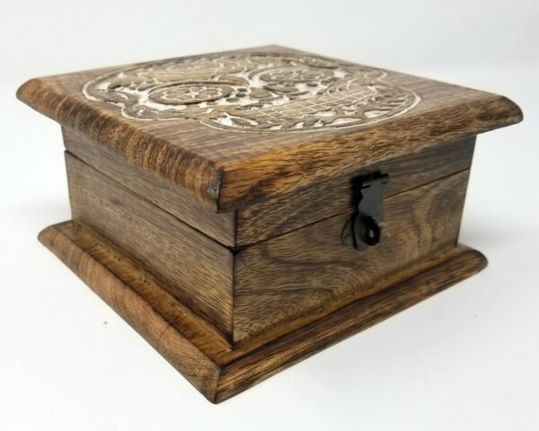 Wicca & Paganism~Skull Day of the Dead Wooden Carved Box, 4 x 6", Hand Carved, Brand New