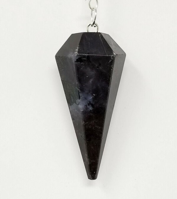 Magicun Stone~Blue Pearl Pendulum with Chain, Faceted (Natural Crystal Stone)