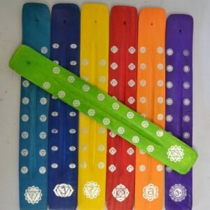 Home Fragrances ~7 Chakra Colorful Painted Wood Ash Catcher 10"L (Set of 7)