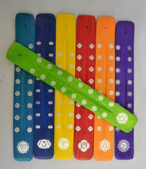 Home Fragrances ~7 Chakra Colorful Painted Wood Ash Catcher 10"L (Set of 7)