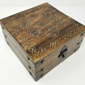 Wicca & Paganism~NEW Seven Chakra Wooden Carved Box, 4 x 6", Hand Carved, Brand New
