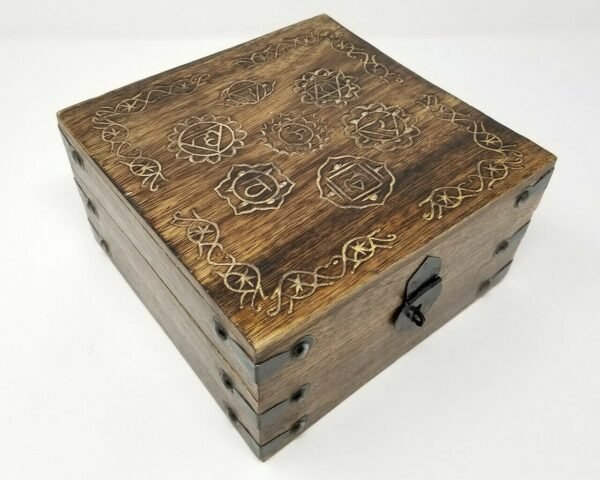 Wicca & Paganism~NEW Seven Chakra Wooden Carved Box, 4 x 6", Hand Carved, Brand New