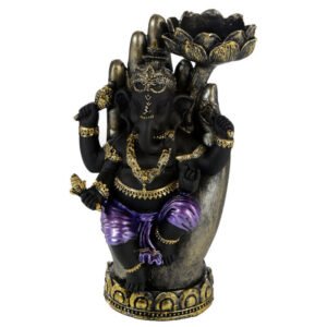 s-l1600_d5a9d08d-4779-4859-99d5-4961ee801404 Home Decor~Purple, Gold and Black Ganesh in Hand Lotus Tea Light Candle Holder - 18cm Tall
