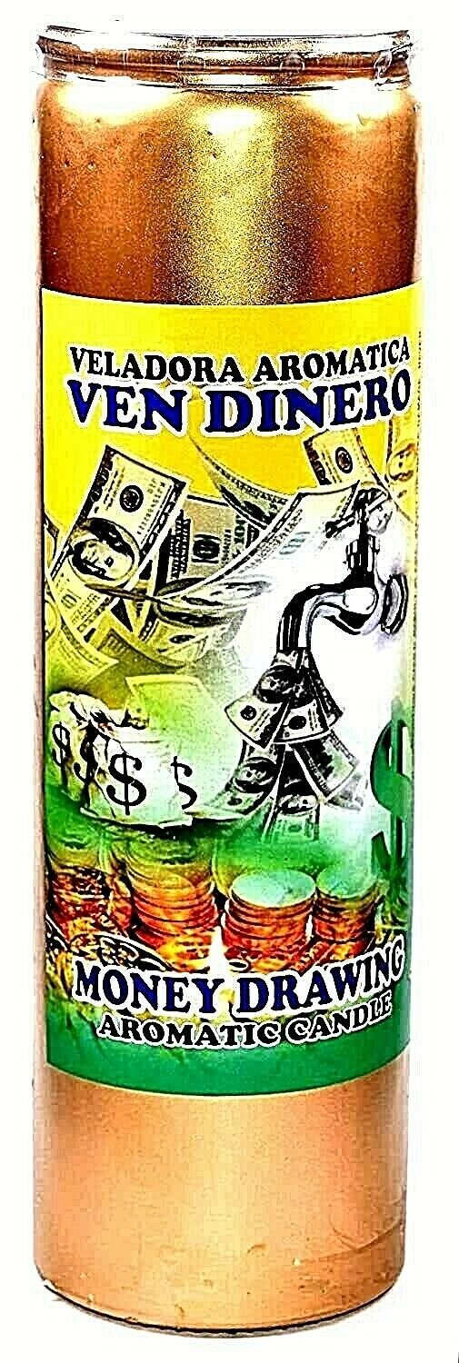 CANDLE COCKTAIL VELADORA MONEY DRAWING/ VEN DINERO- PAINTED GOLD