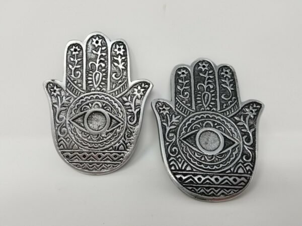 Home Fragrances ~Hamsa Hands Metal Burner Sage Smudge Cone Burner 4.25 inches, 2 pieces
