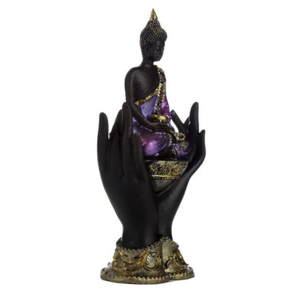 Home Decor~Purple, Gold and Black Thai Buddha Sitting in Hands Oriental Spiritual Ornament