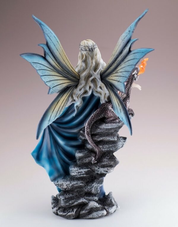 Fairy Collection~Blue Cape Fairy With Fire Breathing Dragon Figurine Statue 11.5" High New In Box