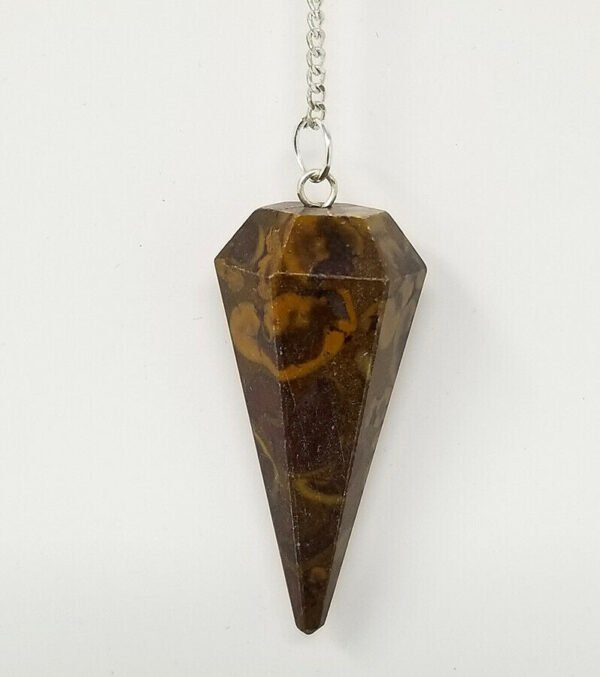 Magicun Stone~Ocean Jasper Pendulum with Chain, Faceted (Natural Crystal Stone)