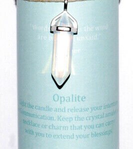 Magic Candle~Communication 6-1/2" x 2" Pillar Candle with Opalite Stone Crystal Point Pendant