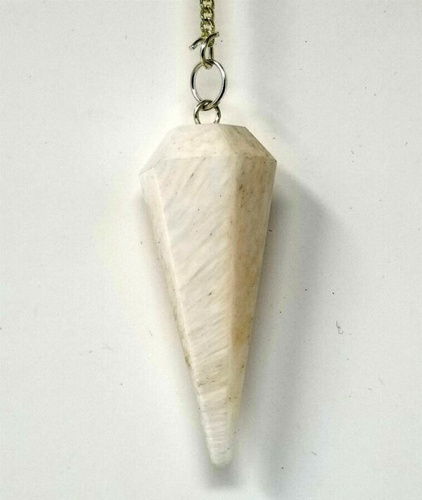 Magicun Stone~Scolecite Pendulum with Chain, Faceted (Natural Crystal Stone)