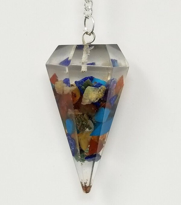 Magicun Stone~Seven Chakra Orgone Pendulum with Chain, Faceted (Natural Crystal Stone)