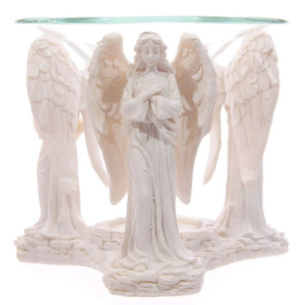 Home Fragrance~White Praying Angel Figurine Oil Burner with Glass Dish