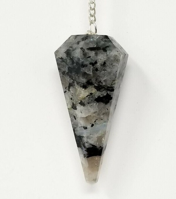 Magicun Stone~Rainbow Moonstone Pendulum with Chain, Faceted (Natural Crystal Stone)