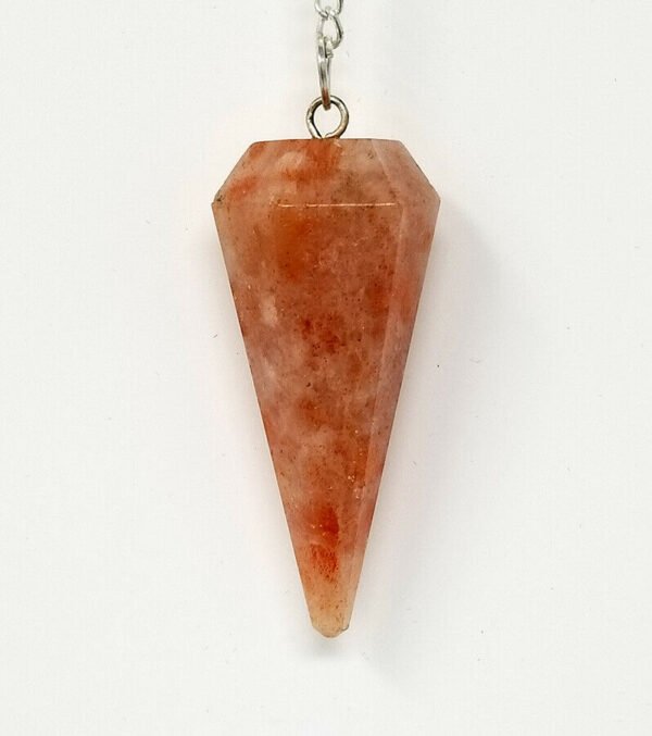 Magicun Stone~Sunstone Pendulum 1.75"L with Chain, Faceted (Natural Crystal Stone)