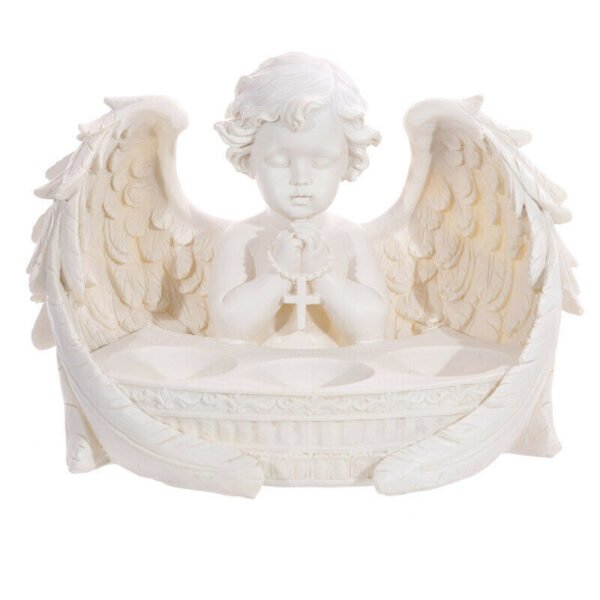 Home Decor~Decorative White Resin Cherub Praying Triple Tealight Candle Holder