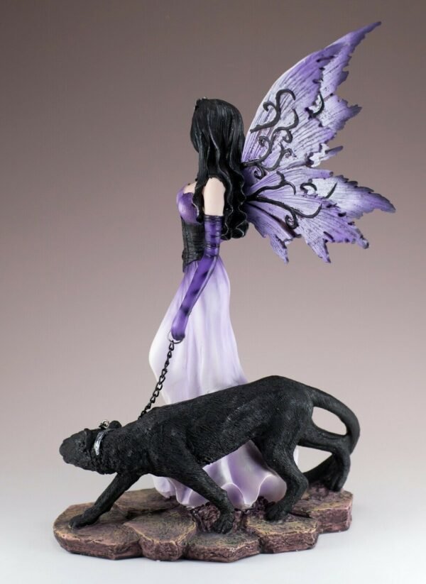 Fairy Collection~Purple Fairy Walking Black Panther On Chain Figurine Statue 11.5" High New!